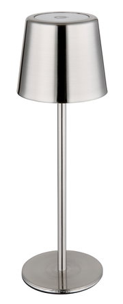 Moderne Tischleuchte aus gebürstetem Metall in Frontalansicht