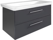 Modernes Waschtisch-Set mit zwei Schubladen in dunklem Grau, seitliche Perspektive