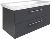 Modernes Waschtisch-Set mit zwei Schubladen in dunklem Grau, seitliche Perspektive