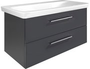 Modernes Waschtisch-Set mit zwei Schubladen in dunklem Grau, seitliche Perspektive