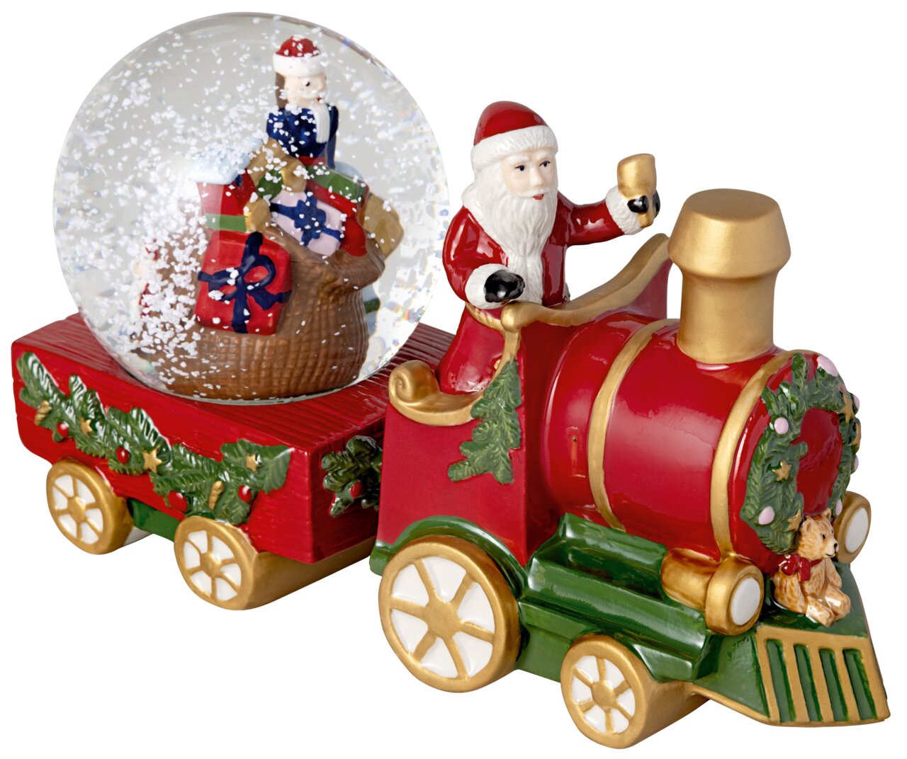 Villeroy & Boch Schneekugelzug Weihnachtlicher Schneekugelzug mit Weihnachtsmann und Geschenken, seitliche Perspektive