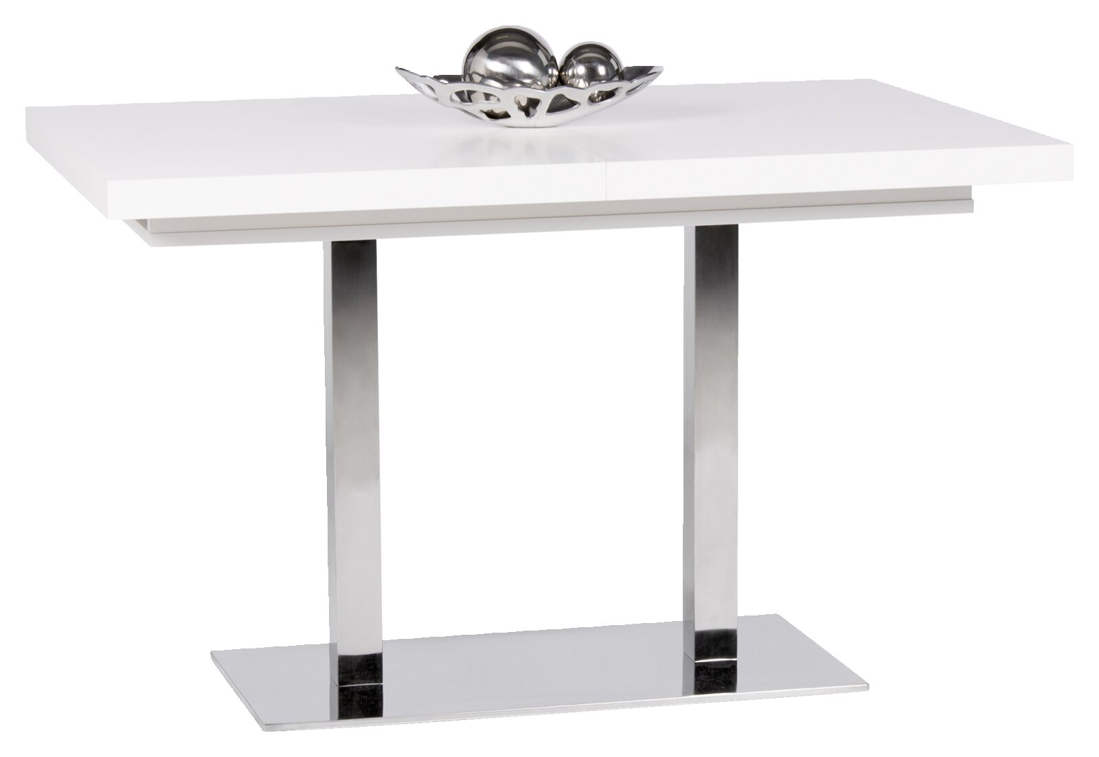 Z2 Funktions-Esstisch QUADRATO Moderner weißer Esstisch mit Metallgestell und dekorativer Schale, seitliche Perspektive