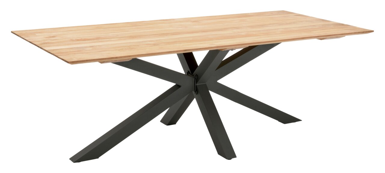 Amatio Tuintafel GENET Moderne tuintafel met houten blad en zwart metalen onderstel, zijaanzicht