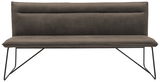 Moderne Bank mit braunem Polster und Metallbeinen, Frontalansicht