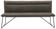 Moderne Bank mit braunem Polster und Metallbeinen, Frontalansicht