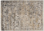 Designer Teppich mit komplexem, orientalischem Muster in Grau- und Beigetönen, Draufsicht