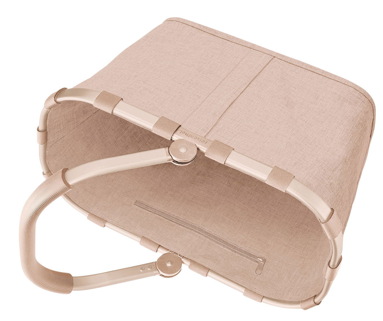 Carrybag in der Farbe Twist Coffee, von oben betrachtet, mit stabilem Rahmen und Tragegriff.