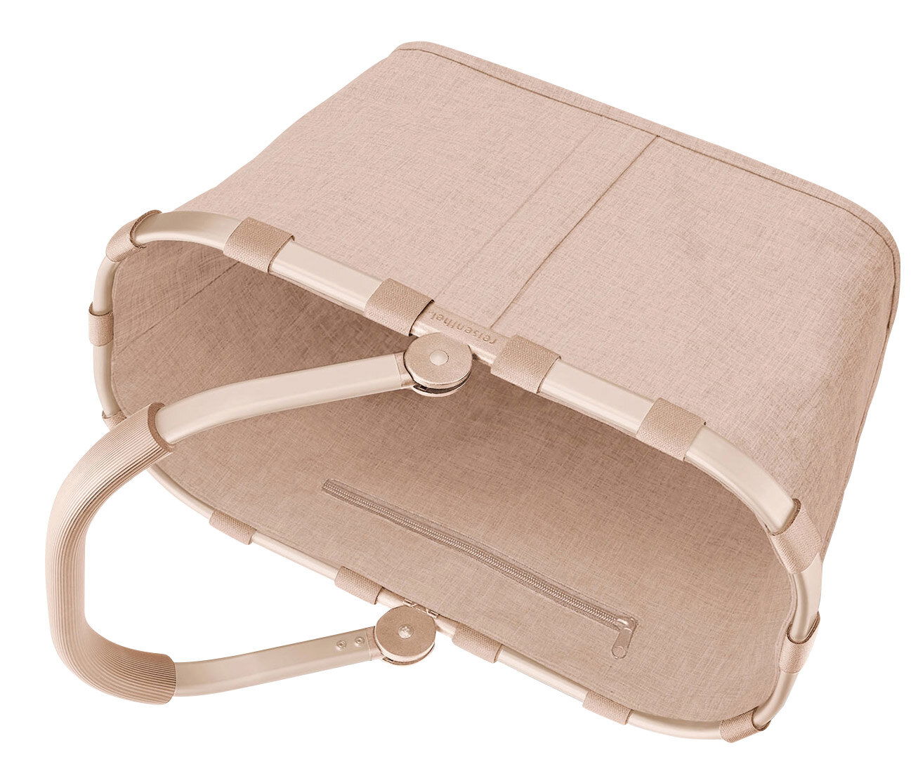 Carrybag in der Farbe Twist Coffee, von oben betrachtet, mit stabilem Rahmen und Tragegriff.