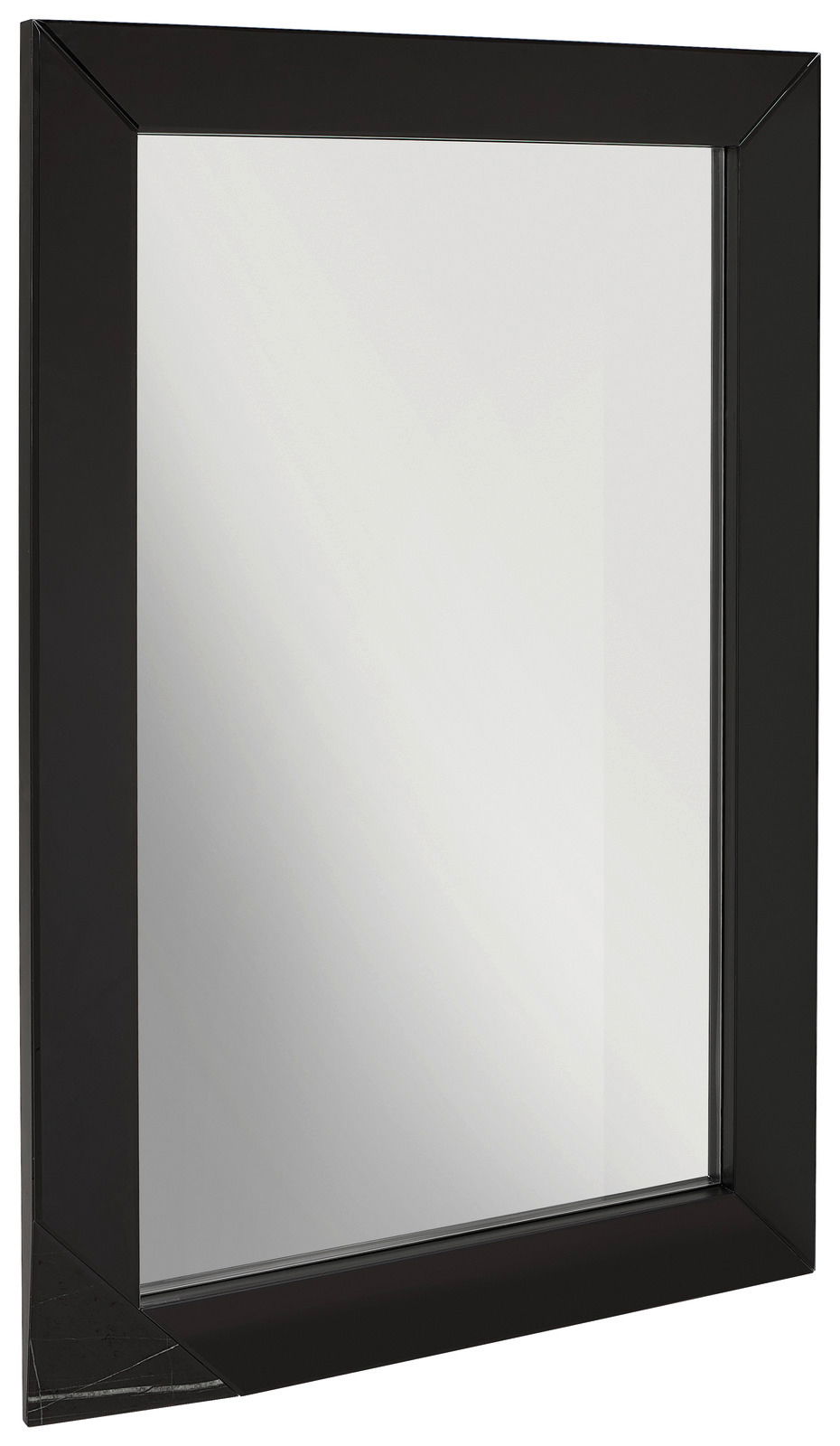 Schwarzer rechteckiger Spiegel mit breitem Rahmen, seitliche Perspektive