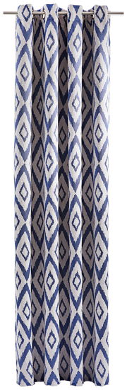 Ösenschal mit blau-weißem Rautenmuster, frontal aufgenommen