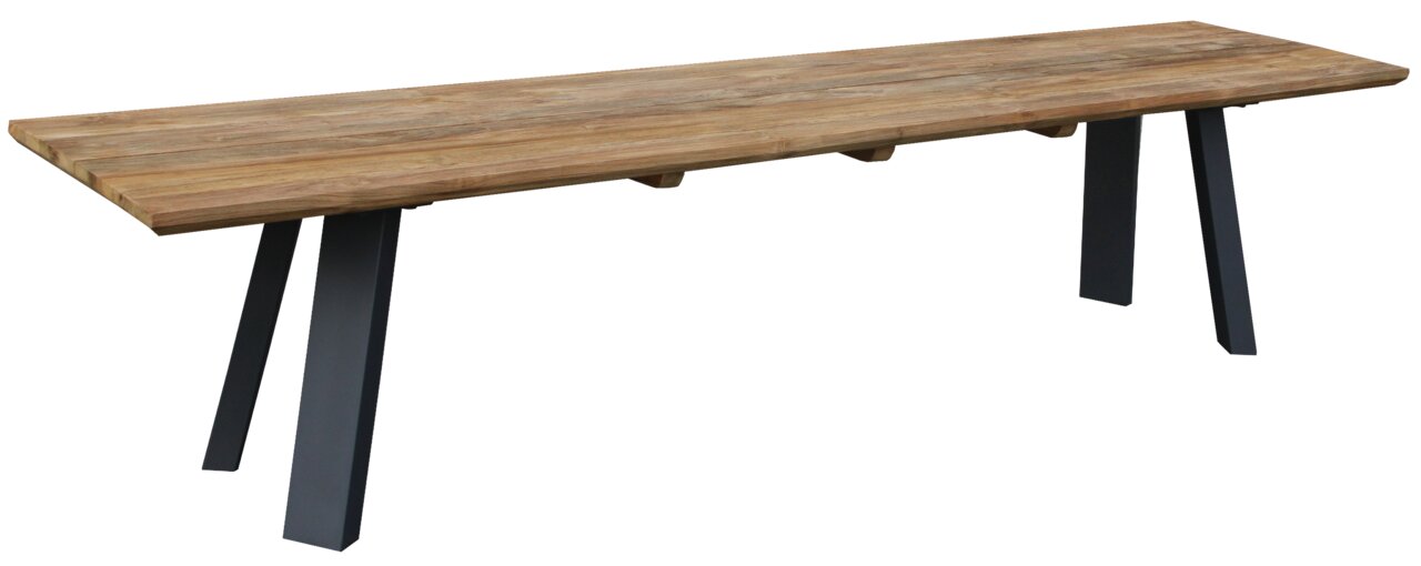 Amatio Gartenbank EPIRUS II Gartenbank aus Holz mit Metallbeinen, seitliche Perspektive