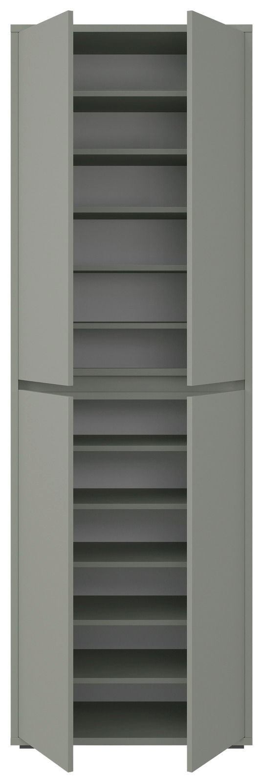 XXL-Schuh- und Mehrzweckschrank mit offenen Türen, frontale Ansicht