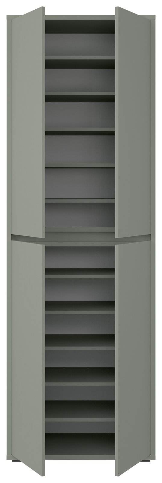 XXL-Schuh- und Mehrzweckschrank mit offenen Türen, frontale Ansicht