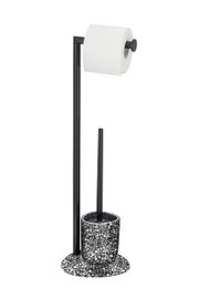 Stand WC-Garnitur Terrazzo mit Toilettenpapierhalter und Bürstenhalter, seitliche Perspektive