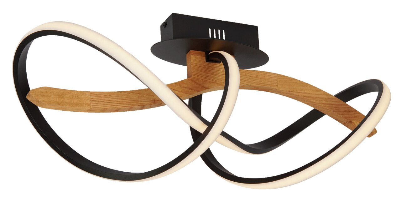 Zurbrüggen LED-Deckenleuchte ARGENTINA SWIRL Moderne LED-Deckenleuchte mit geschwungenem Design aus Holz und Metall, seitliche Perspektive