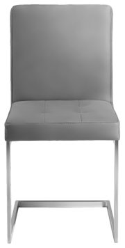 Grauer Freischwinger-Stuhl aus Metall mit gepolsterter Sitzfläche und Rückenlehne, Frontalansicht
