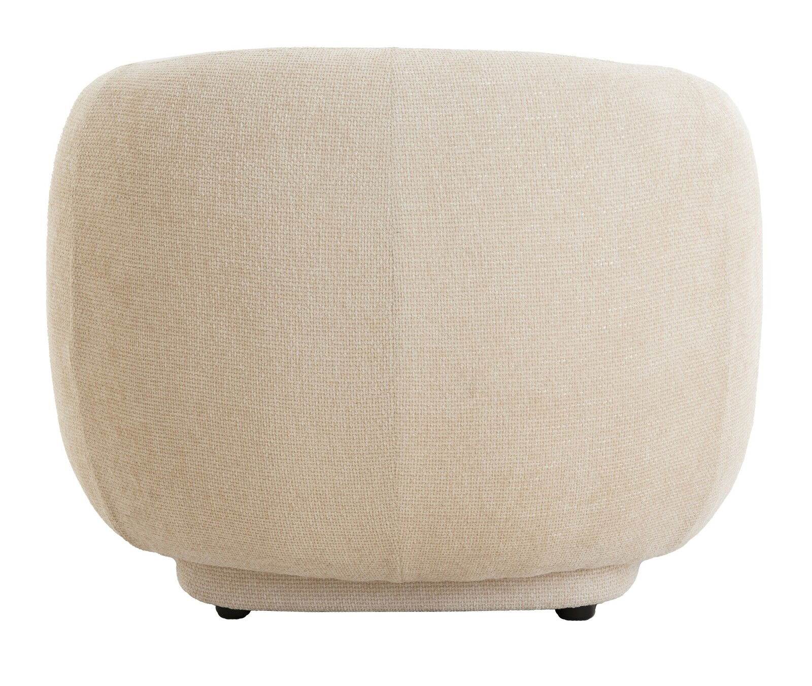 Rückansicht eines beigen, gepolsterten Stuhls mit abgerundeten Kanten.