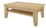 Holz-Couchtisch mit rechteckiger Tischplatte und zusätzlicher Ablagefläche, seitliche Perspektive