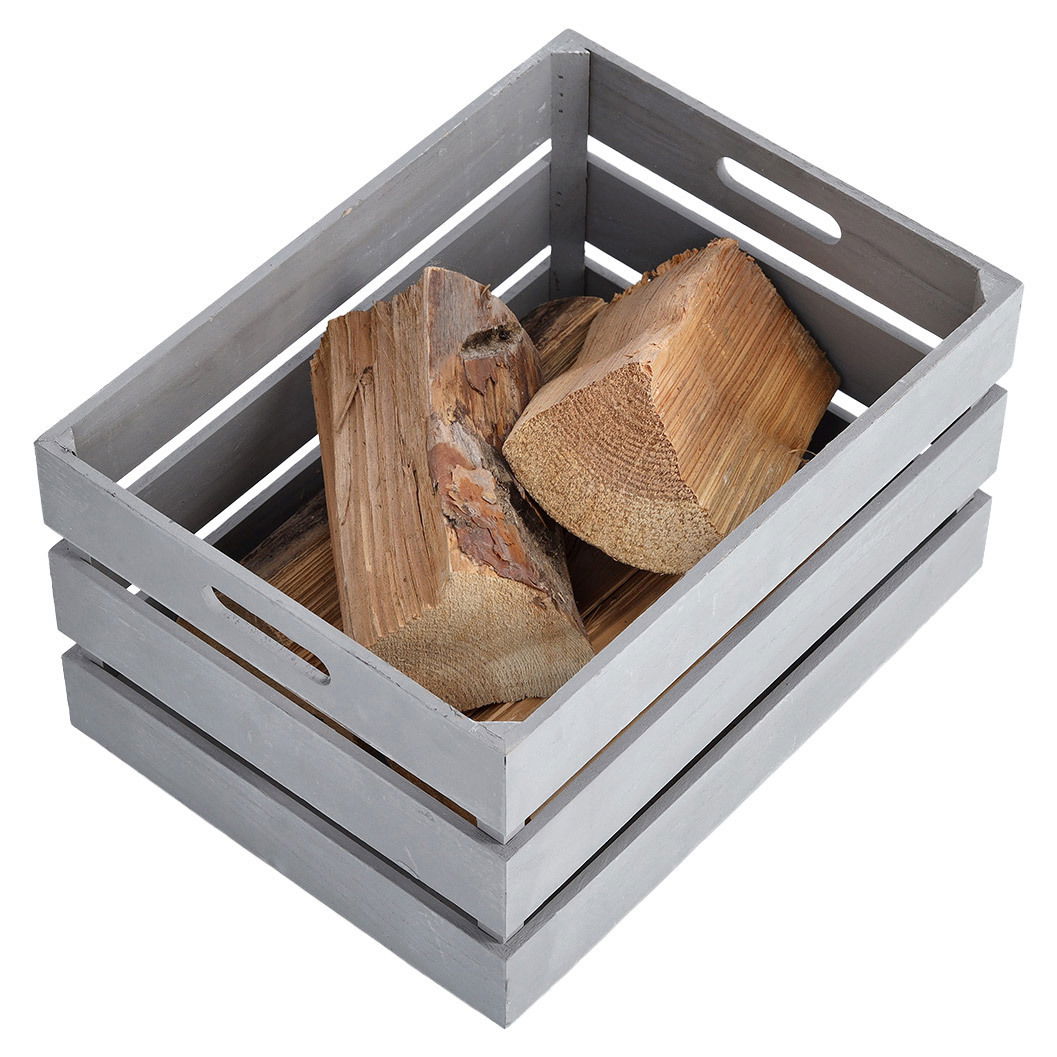 Zeller Present Aufbewahrungskiste VINTAGE Graue Holzaufbewahrungskiste mit Holzscheiten, von oben betrachtet
