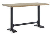 Moderner Tresentisch mit Holzplatte und schwarzen Metallbeinen, seitliche Perspektive