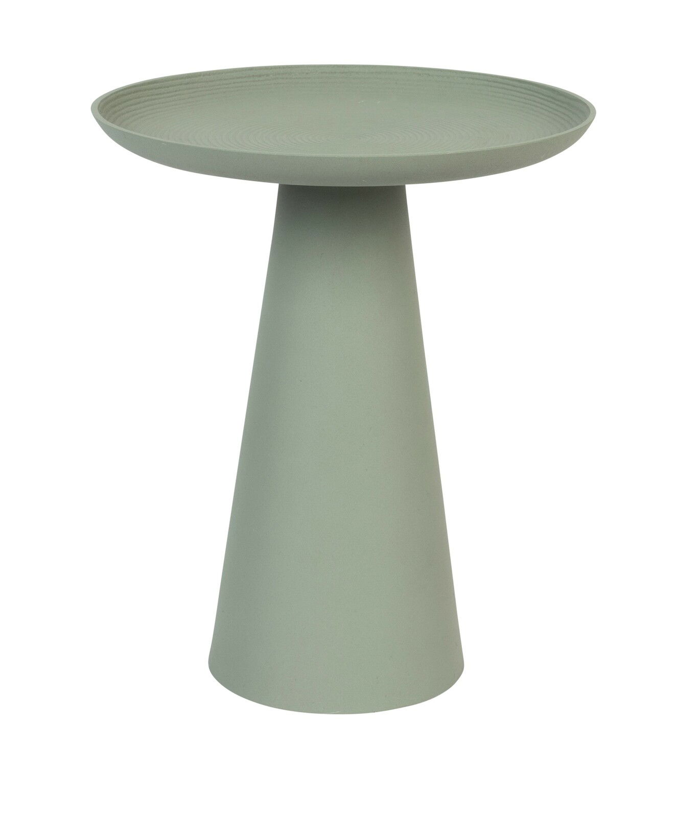 Z2 Beistelltisch RINGAR Moderner, grüner Beistelltisch mit konischer Basis und runder Tischplatte, seitliche Perspektive