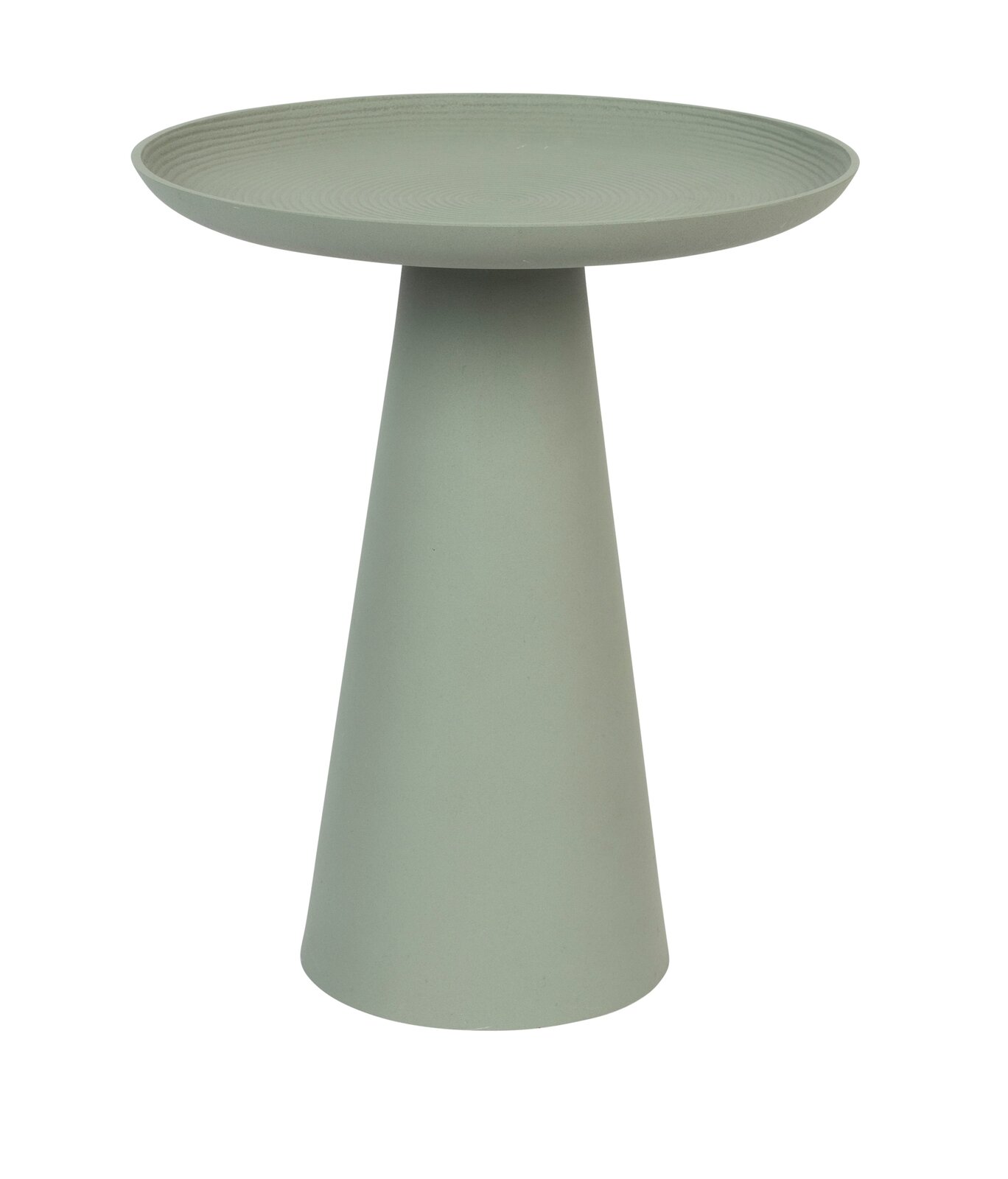 Z2 Beistelltisch RINGAR Moderner, grüner Beistelltisch mit konischer Basis und runder Tischplatte, seitliche Perspektive