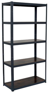 Schwerlastregal in Holzoptik mit fünf Regalböden, seitliche Perspektive