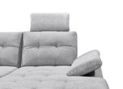 Graues Sofa mit verstellbarer Kopfstütze und Armlehne, seitliche Perspektive