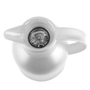 Weiße Isolierkanne SAMBA von oben mit geöffnetem Deckel und sichtbarem Innenraum.