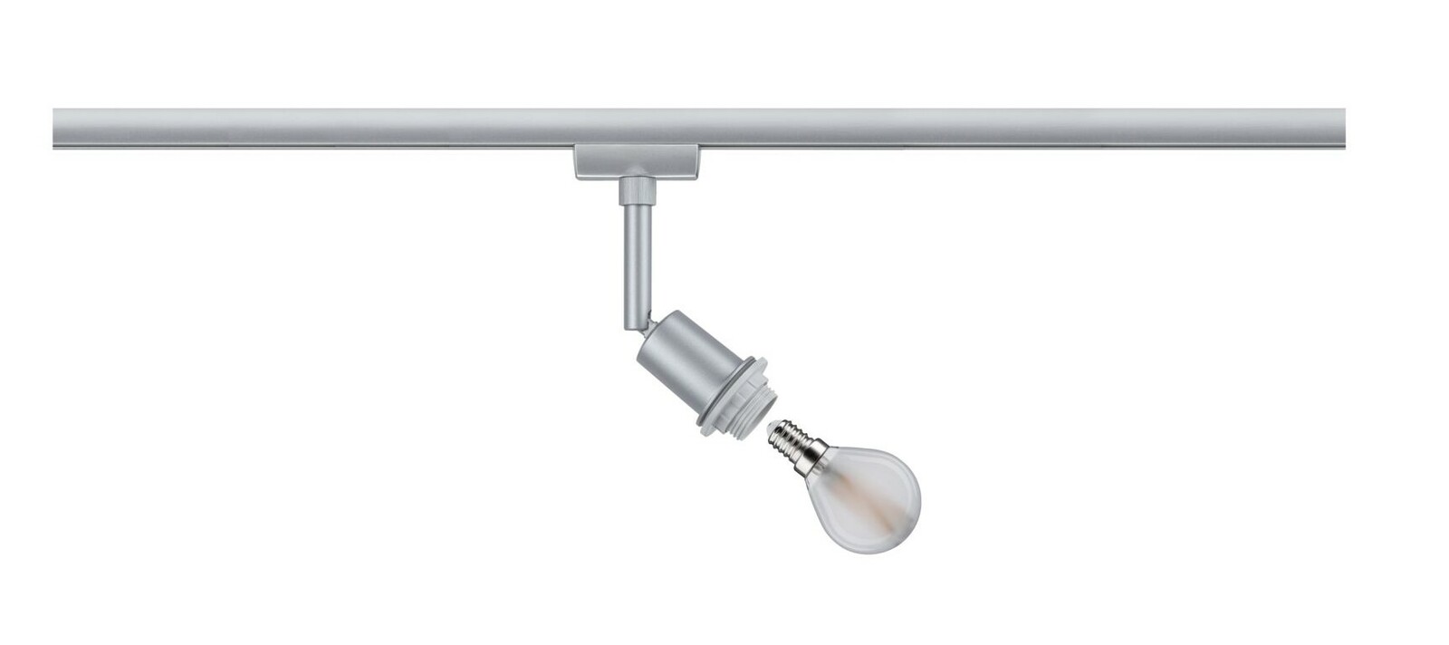 Silberner Basisspot mit Glühbirne, seitliche Perspektive
