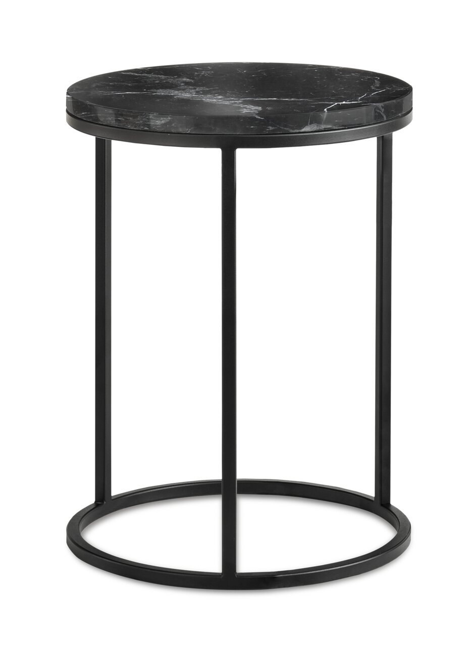 Zurbrüggen Beistelltisch JONAS 1 Runder Beistelltisch mit schwarzer Marmorplatte und schwarzem Metallgestell, seitliche Perspektive