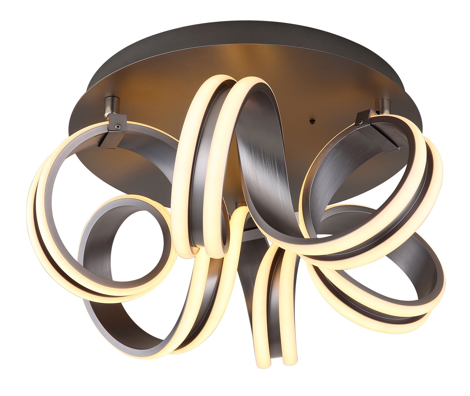 Moderne Deckenleuchte KUNI mit geschwungenem LED-Design, Ansicht von unten.