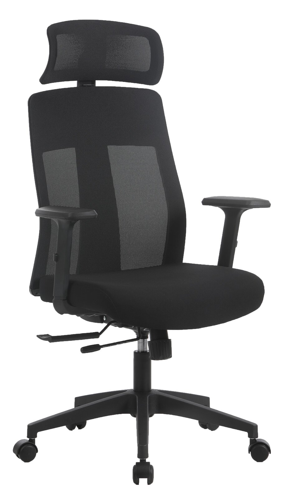 Novel Drehstuhl MALU Schwarzer Drehstuhl Novel MALU mit Kopfstütze und Armlehnen, seitliche Perspektive