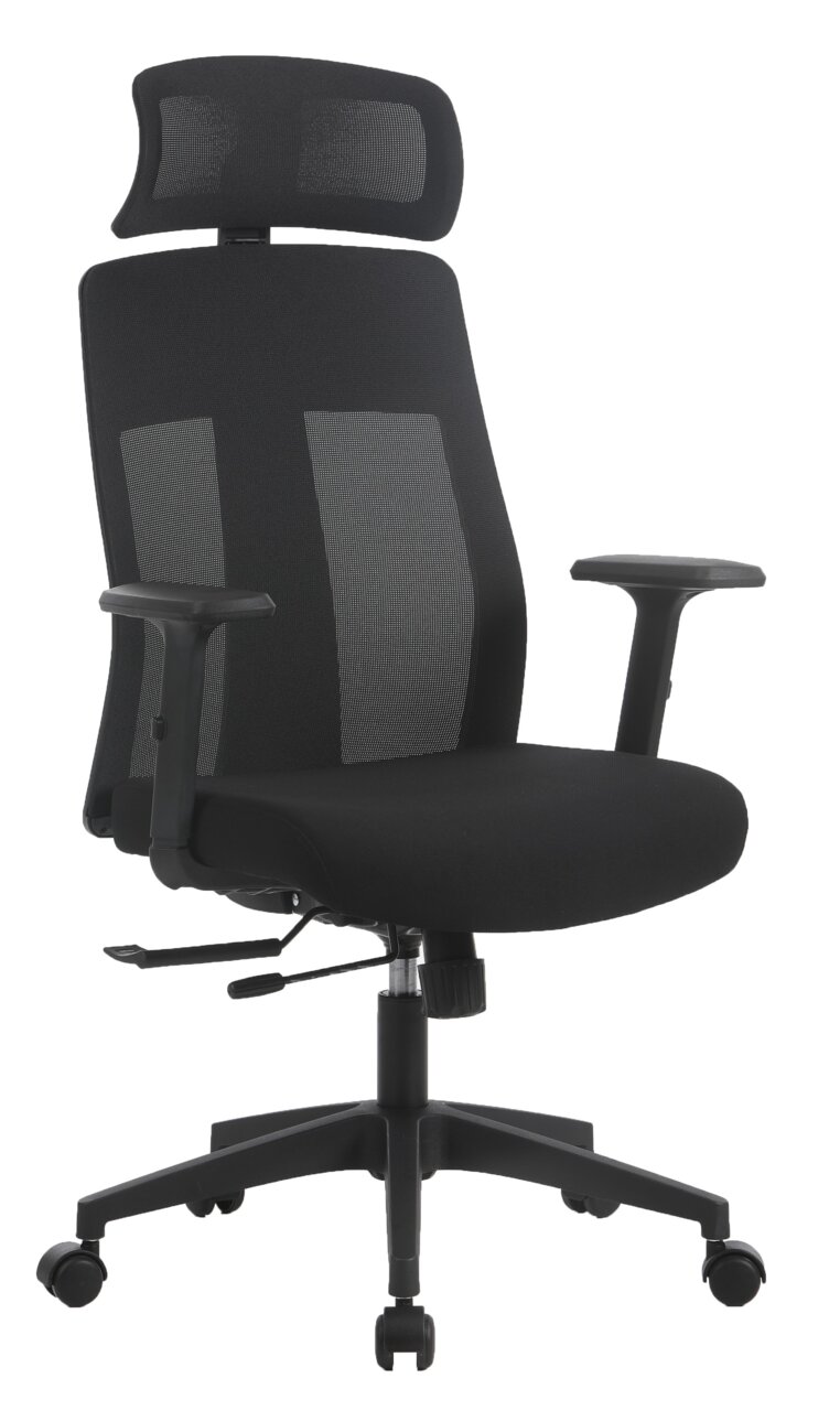 Novel Drehstuhl MALU Schwarzer Drehstuhl Novel MALU mit Kopfstütze und Armlehnen, seitliche Perspektive