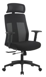 Schwarzer Drehstuhl Novel MALU mit Kopfstütze und Armlehnen, seitliche Perspektive