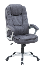 Grauer Chefsessel mit gepolsterten Armlehnen und verstellbarer Sitzhöhe, Vorderansicht