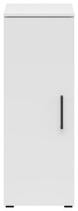 Frontansicht eines weißen Mehrzweckschranks mit schwarzem Griff