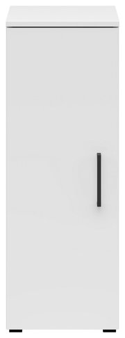 Frontansicht eines weißen Mehrzweckschranks mit schwarzem Griff