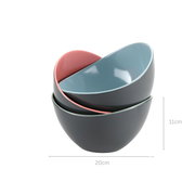 Dreiteiliges Set von Obst- und Salatschalen in verschiedenen Farben, gestapelt, seitliche Perspektive, Maße 20cm x 11cm