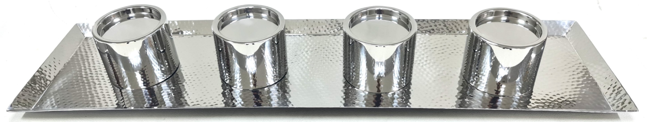 Edelstahl Tablett 80x21cm mit vier runden Halterungen, Ansicht von vorne