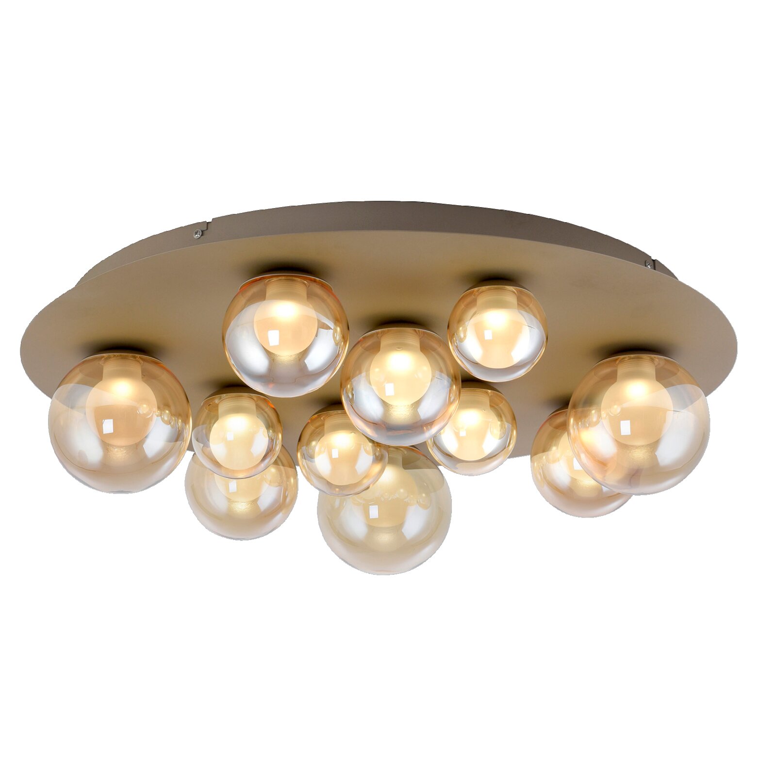 Moderne LED-Deckenleuchte mit mehreren kugelförmigen Glaskörpern, seitliche Perspektive