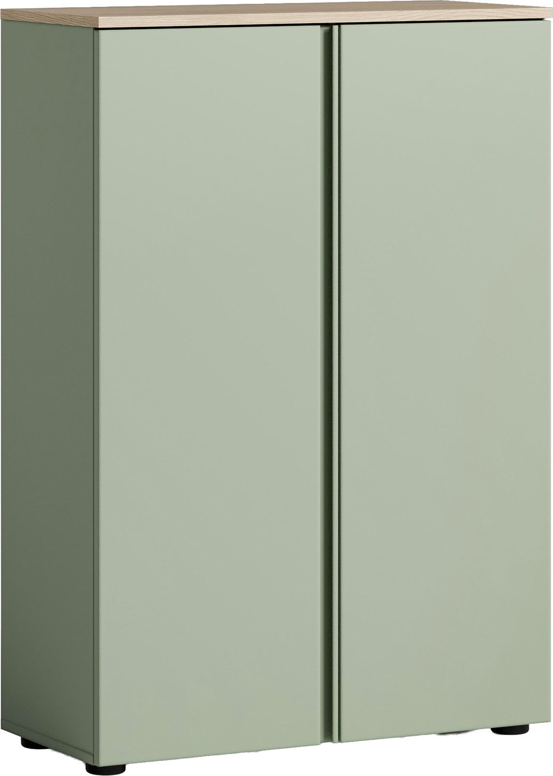 Voleo Schuhschrank MILTON Moderner Schuhschrank in hellem Grün mit Holzoberfläche, Frontalansicht