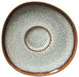 Kaffeeuntertasse Lave beige, Draufsicht, mit gesprenkeltem Muster und braunem Rand