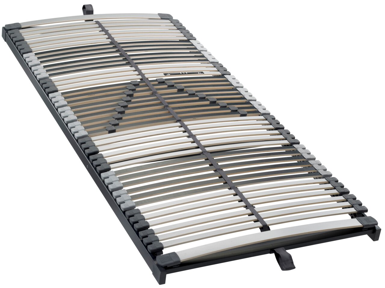 Linneweber Federholzrahmen NV TRIO 44 Federholzrahmen in schräger Perspektive, bestehend aus mehreren gebogenen Holzlatten und Kunststoffelementen.