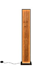 Moderne Stehleuchte mit Holzoptik und LED-Beleuchtung, frontal betrachtet
