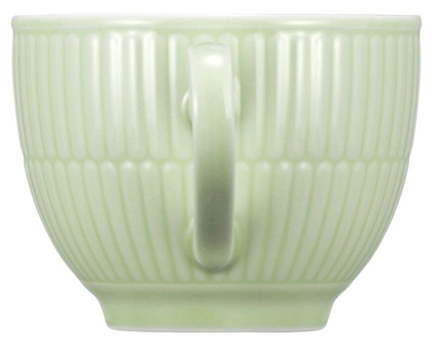 Kaffeeobertasse 0,25 l in Seladon-Grün, seitliche Ansicht mit geriffeltem Design und Henkel