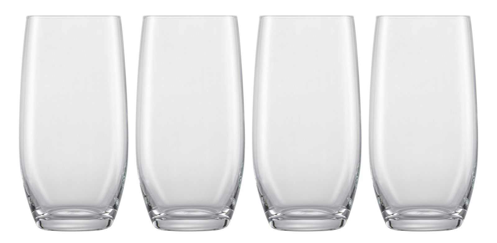 SCHOTT ZWIESEL Bierglas-Set 4-tlg. For You Vier transparente Allroundbecher aus Glas, frontal nebeneinander angeordnet.