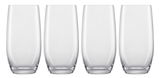 Vier transparente Allroundbecher aus Glas, frontal nebeneinander angeordnet.
