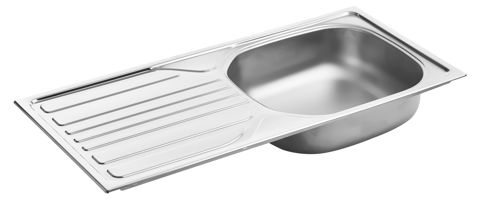 Edelstahlspüle mit Abtropffläche, seitliche Perspektive