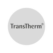 Logo der Marke TransTherm auf grauem Hintergrund, frontal betrachtet.
